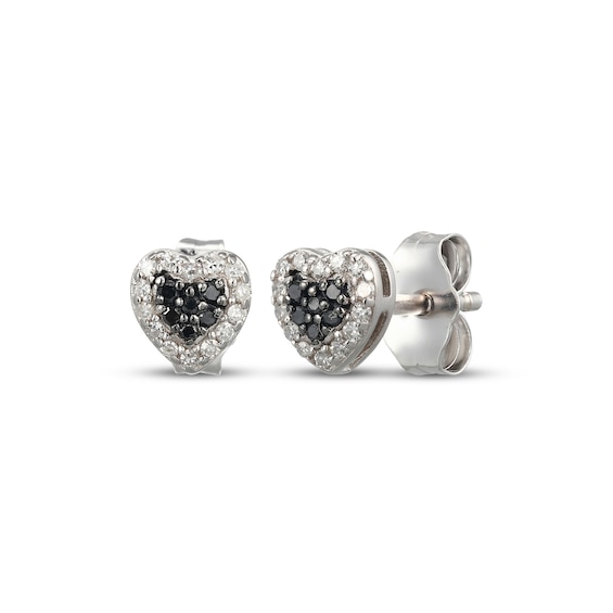 Black & White Multi-Diamond Heart Stud Earrings 1/8 ct tw Sterling Silver