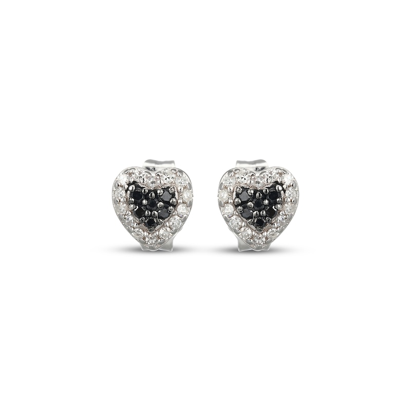 Main Image 2 of Black & White Multi-Diamond Heart Stud Earrings 1/8 ct tw Sterling Silver