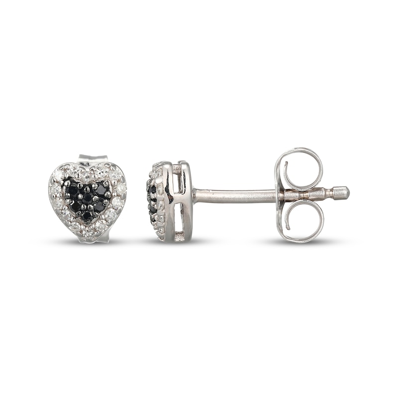 Main Image 3 of Black & White Multi-Diamond Heart Stud Earrings 1/8 ct tw Sterling Silver