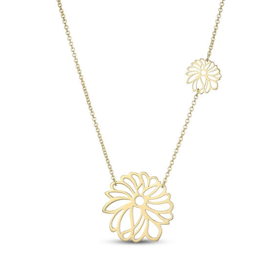 Flower Outline Station Necklace 18K Yellow Gold-Plated Sterling Silver 18"