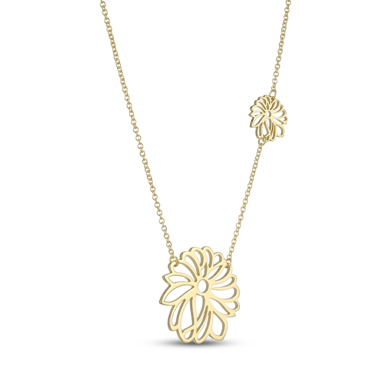 Main Image 2 of Flower Outline Station Necklace 18K Yellow Gold-Plated Sterling Silver 18"