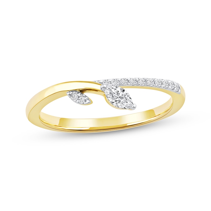 Main Image 1 of Now + Forever Marquise & Round-Cut Diamond Leaf Anniversary Ring 1/6 ct tw 10K Yellow Gold