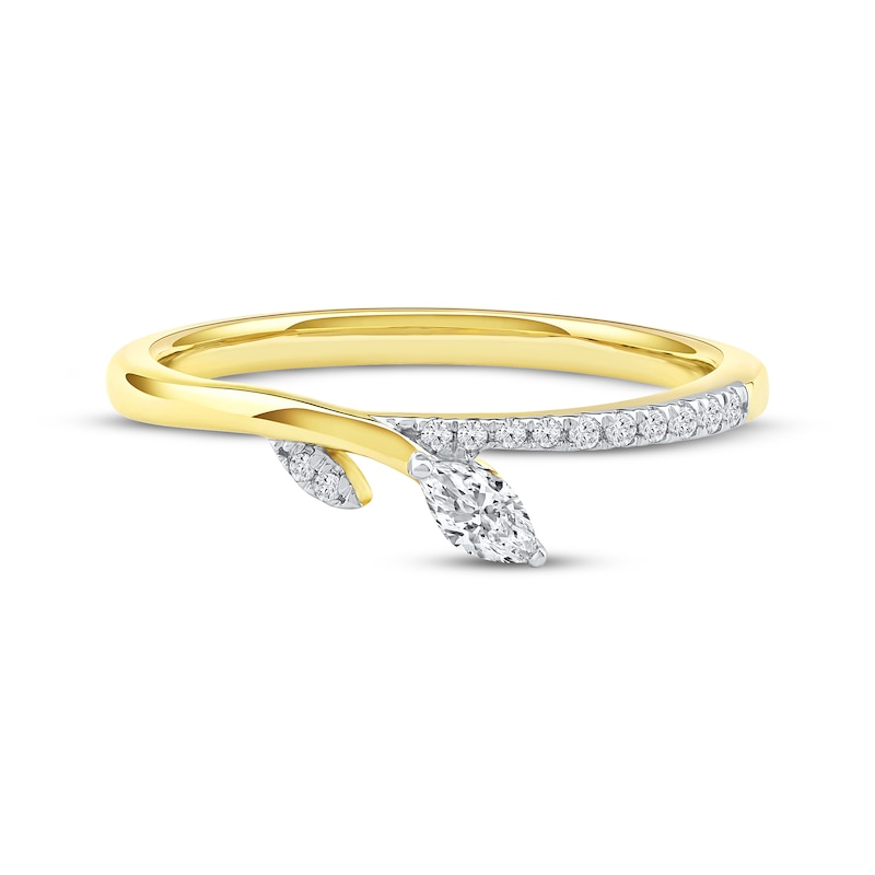 Main Image 3 of Now + Forever Marquise & Round-Cut Diamond Leaf Anniversary Ring 1/6 ct tw 10K Yellow Gold