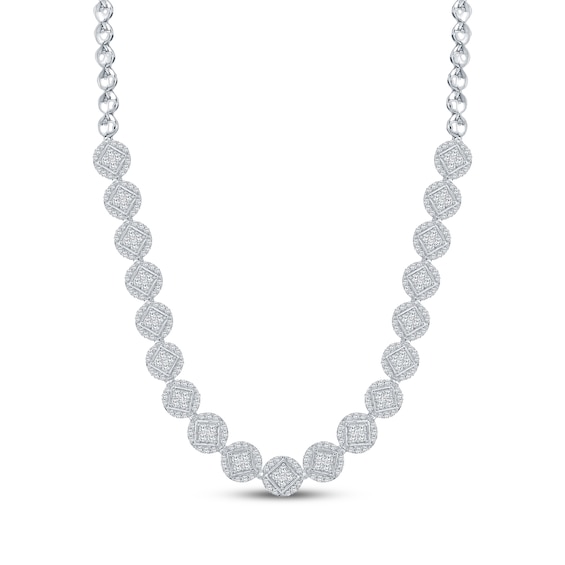 Multi-Diamond Circle Necklace 3 ct tw 10K White Gold 18"