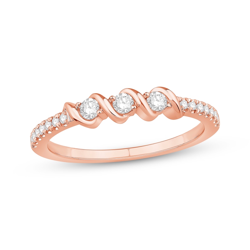 Main Image 1 of Now + Forever Diamond Three-Stone Anniversary Ring 1/4 ct tw 10K Rose Gold