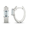 Thumbnail Image 3 of Emerald-Cut Aquamarine & White Lab-Created Sapphire Huggie Hoop Earrings Sterling Silver