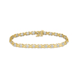 Diamond "XO" Link Bracelet 1/4 ct tw 10K Yellow Gold 7.25"