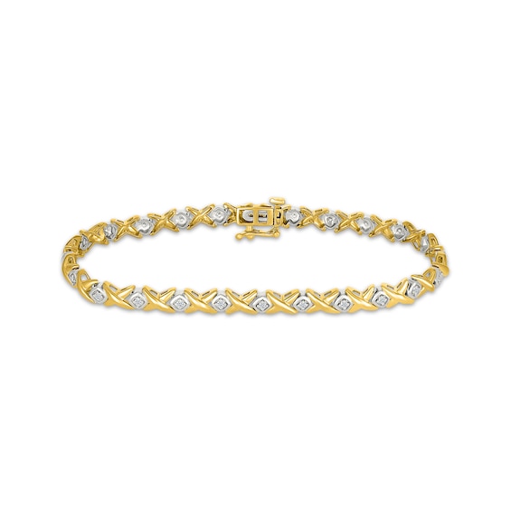 Diamond "XO" Link Bracelet 1/4 ct tw 10K Yellow Gold 7.25"