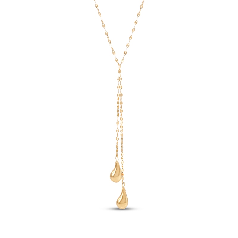 Main Image 1 of Double Teardrop Lariat Necklace Hollow 10K Yellow Gold 17&quot;
