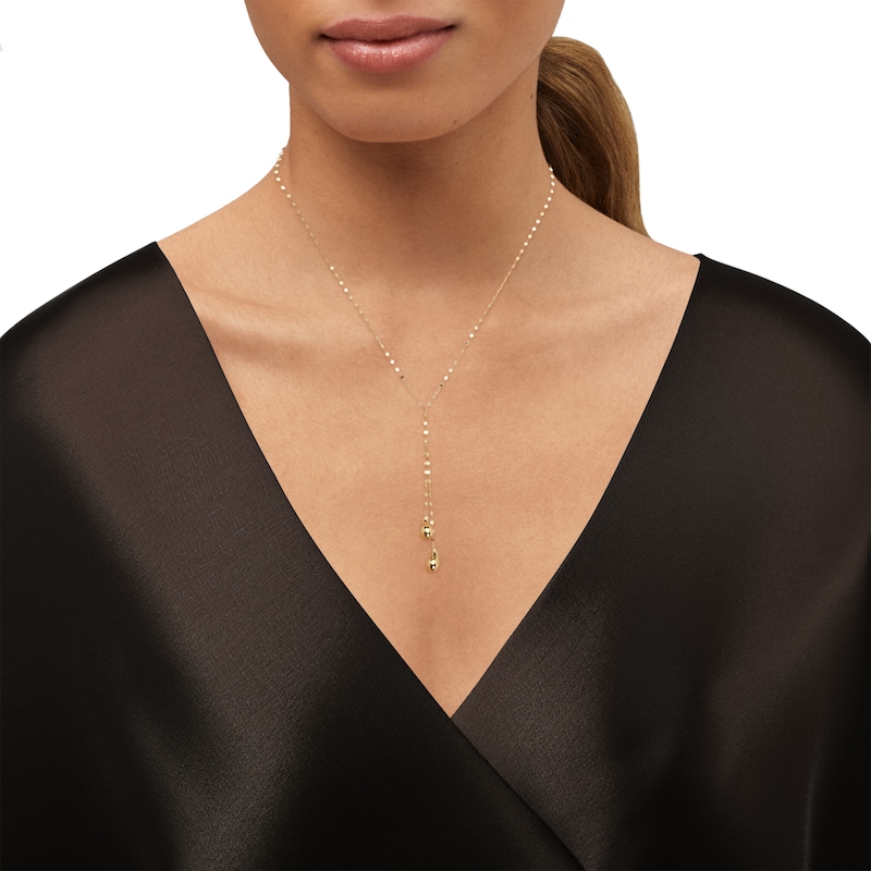 Main Image 4 of Double Teardrop Lariat Necklace Hollow 10K Yellow Gold 17&quot;