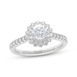 THE LEO Prisma Diamond Round-Cut Double Scallop Halo Engagement Ring 1 ct tw 14K White Gold