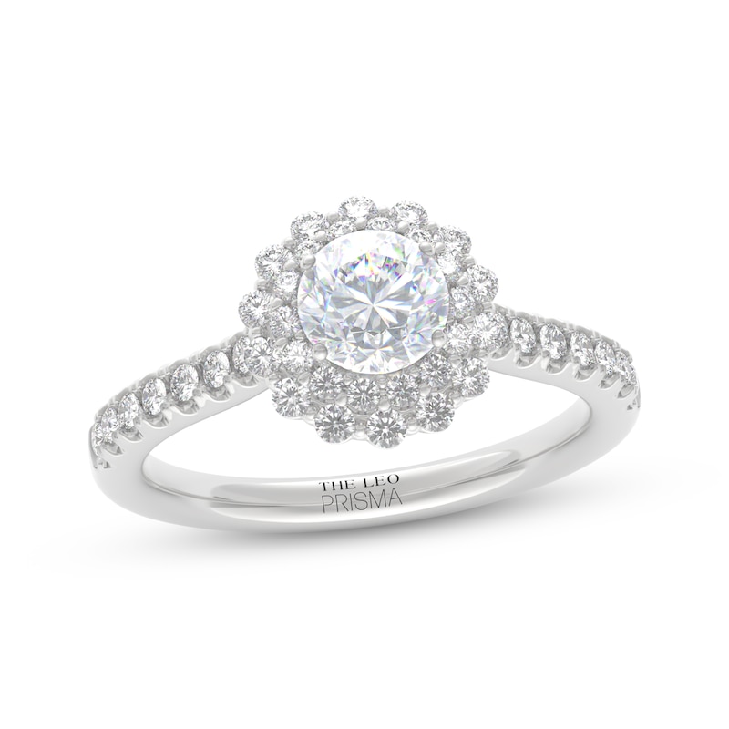 Main Image 1 of THE LEO Prisma Diamond Round-Cut Double Scallop Halo Engagement Ring 1 ct tw 14K White Gold