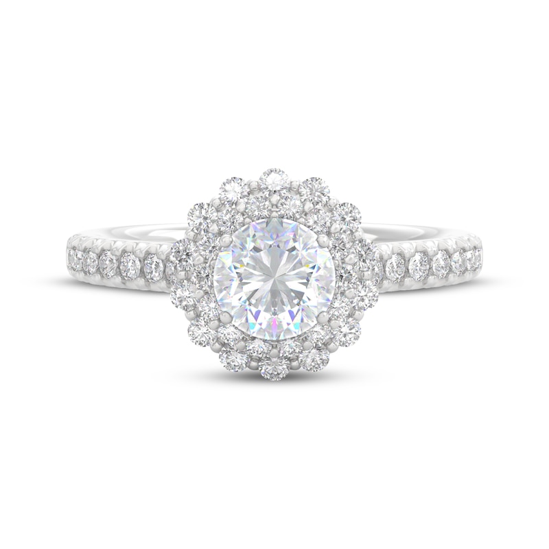 Main Image 3 of THE LEO Prisma Diamond Round-Cut Double Scallop Halo Engagement Ring 1 ct tw 14K White Gold