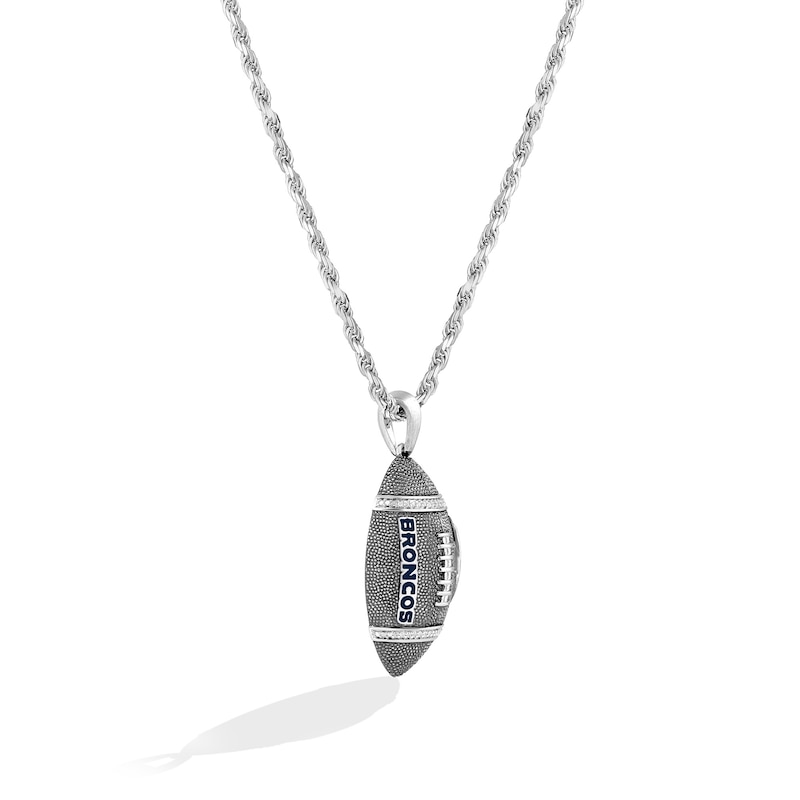 Main Image 2 of True Fans Denver Broncos 1/20 CT. T.W. Diamond Vertical Football Necklace in Sterling Silver