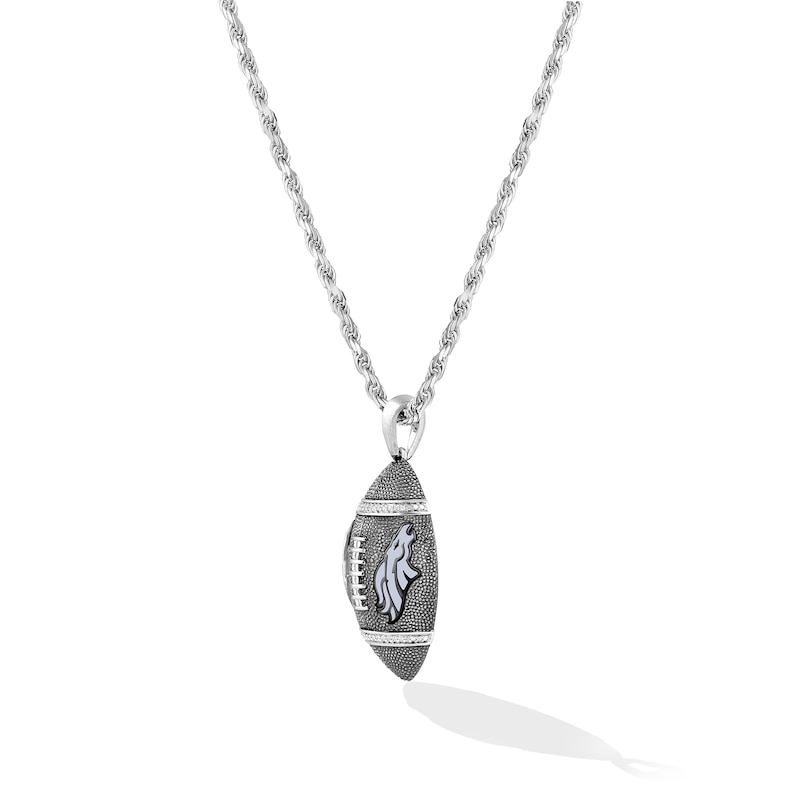 Main Image 3 of True Fans Denver Broncos 1/20 CT. T.W. Diamond Vertical Football Necklace in Sterling Silver