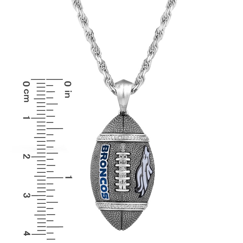 Main Image 4 of True Fans Denver Broncos 1/20 CT. T.W. Diamond Vertical Football Necklace in Sterling Silver
