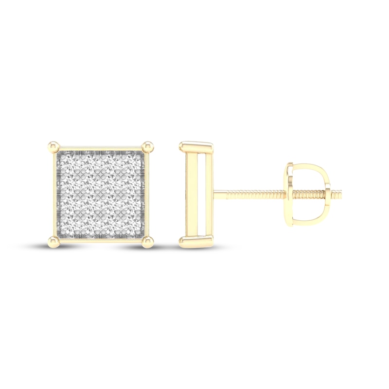 Main Image 3 of Men's Lab-Grown Diamond Square Stud Earrings 1/2 ct tw 10K Yellow Gold