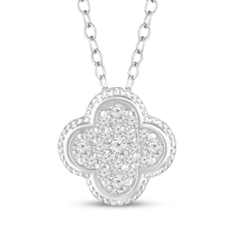White Lab-Created Sapphire Clover Necklace Sterling Silver 18"
