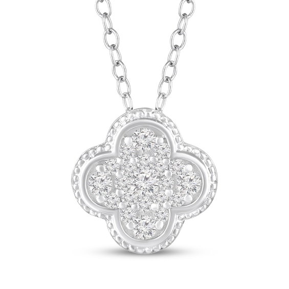 White Lab-Created Sapphire Clover Necklace Sterling Silver 18"