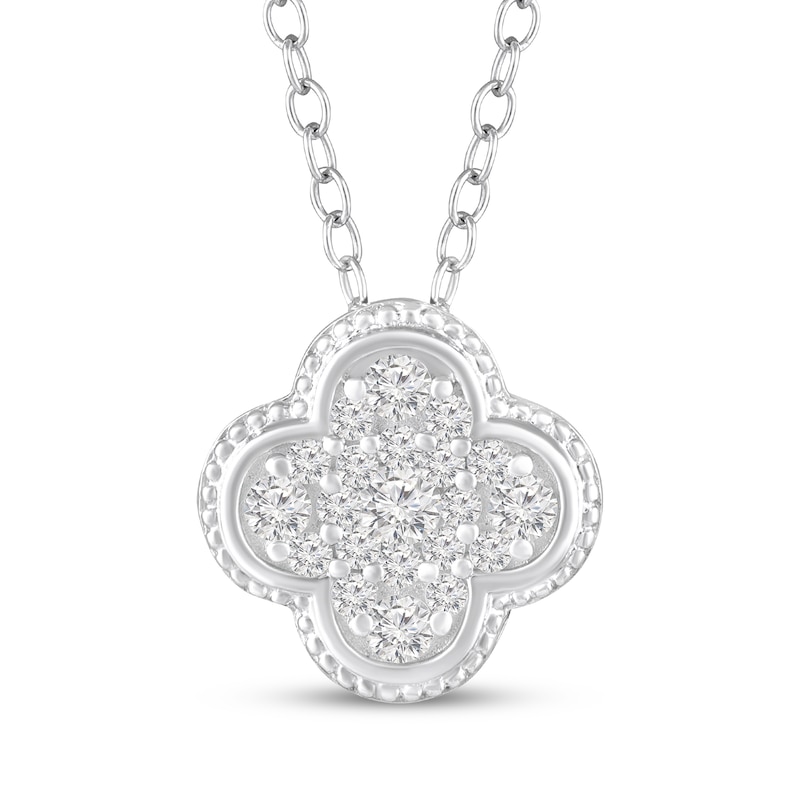 Main Image 1 of White Lab-Created Sapphire Clover Necklace Sterling Silver 18"