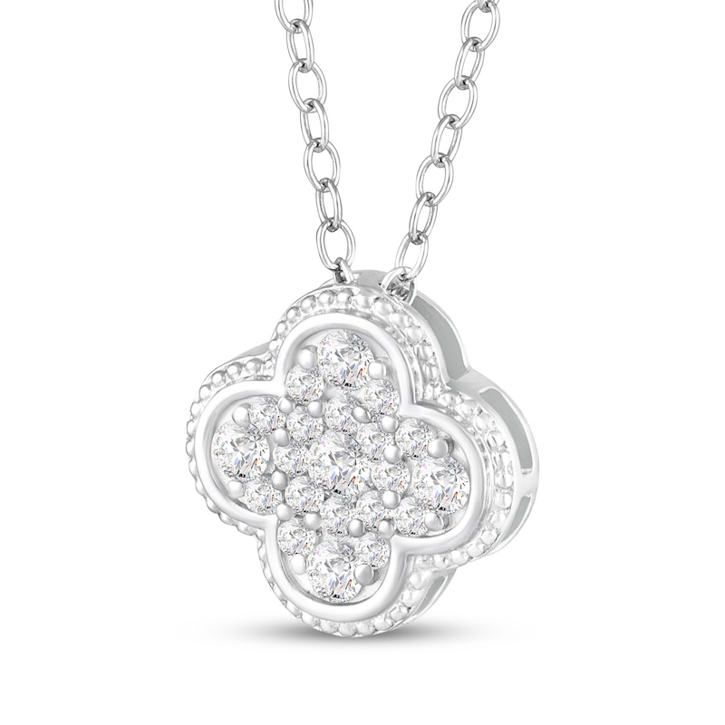 Main Image 2 of White Lab-Created Sapphire Clover Necklace Sterling Silver 18"