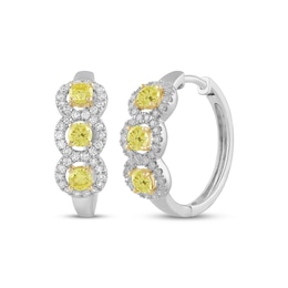 Yellow & White Lab-Grown Diamond Halo Hoop Earrings 1-1/2 ct tw 10K Two-Tone Gold