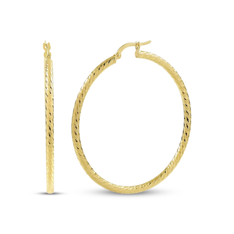 Main Image 1 of Italian Brilliance Diamond-Cut Hoop Earrings 14K Yellow Gold 40mm