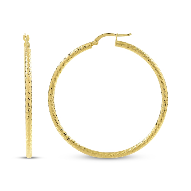 Main Image 3 of Italian Brilliance Diamond-Cut Hoop Earrings 14K Yellow Gold 40mm