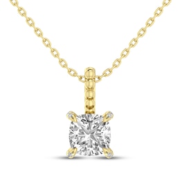 Cushion-Cut White Lab-Created Sapphire & Diamond Accent Necklace 10K Yellow Gold 18"