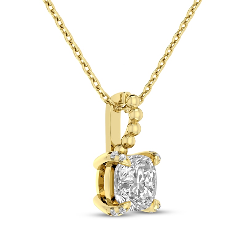 Main Image 2 of Cushion-Cut White Lab-Created Sapphire & Diamond Accent Necklace 10K Yellow Gold 18"