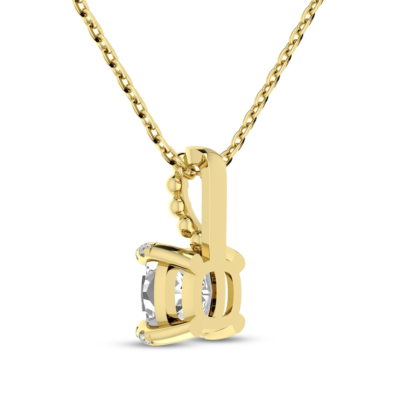 Main Image 3 of Cushion-Cut White Lab-Created Sapphire & Diamond Accent Necklace 10K Yellow Gold 18"