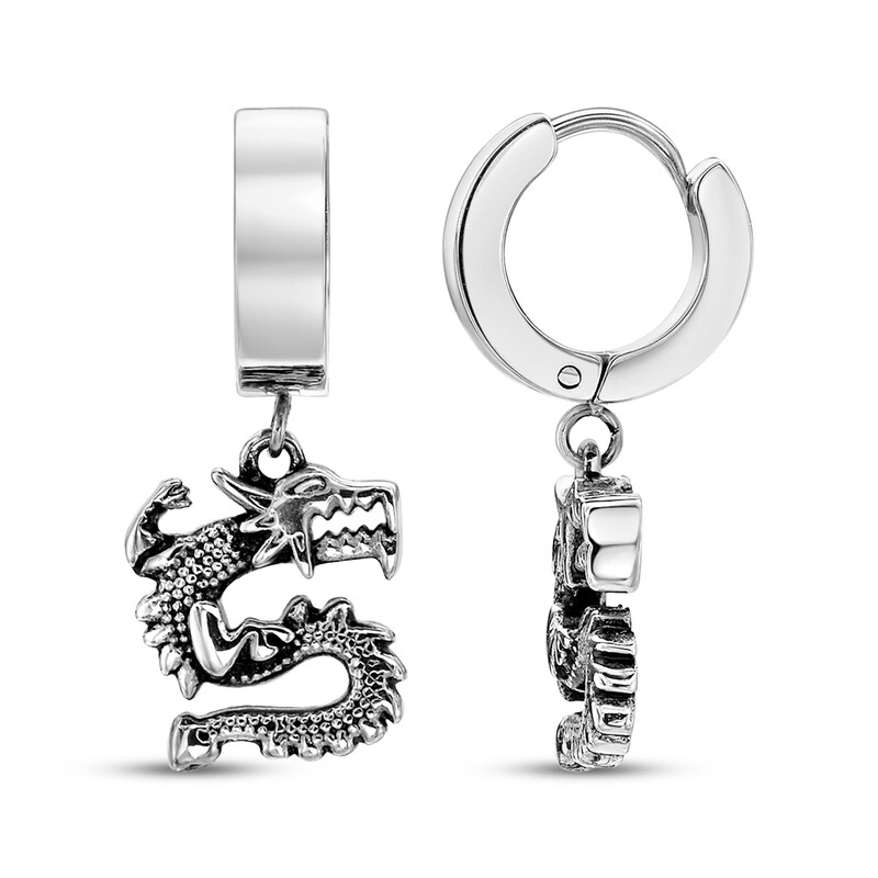 Main Image 3 of Men's Dragon Dangle Hoop Earrings Stainless Steel