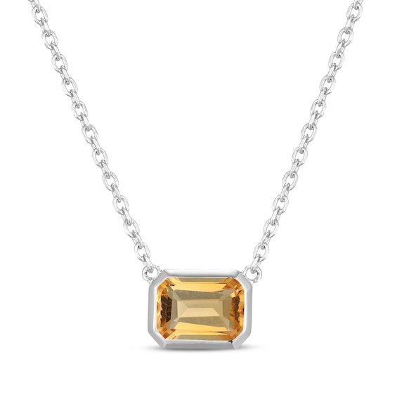 STUDIO BY KAY Emerald-Cut Citrine Bezel-Set Solitaire Necklace Sterling Silver 18"