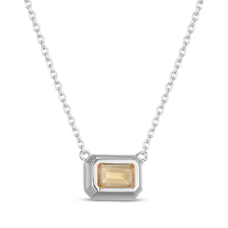 Main Image 3 of STUDIO BY KAY Emerald-Cut Citrine Bezel-Set Solitaire Necklace Sterling Silver 18"