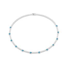 Square-Cut Swiss Blue Topaz & White Lab-Created Sapphire Line Necklace Sterling Silver 18"