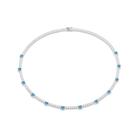 Square-Cut Swiss Blue Topaz & White Lab-Created Sapphire Line Necklace Sterling Silver 18"