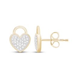 Multi-Diamond Heart Padlock Stud Earrings 1/5 ct tw 10K Yellow Gold