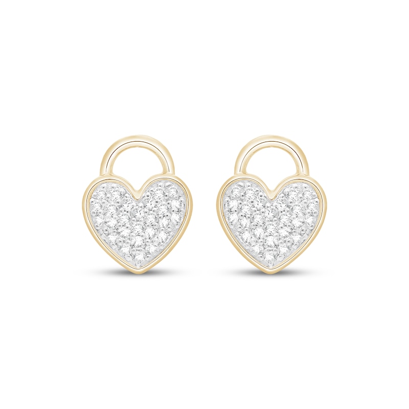 Main Image 2 of Multi-Diamond Heart Padlock Stud Earrings 1/5 ct tw 10K Yellow Gold