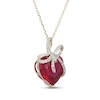 Thumbnail Image 2 of Heart-Shaped Ruby & Diamond Bow Necklace 1/5 ct tw 10K Yellow Gold 18"