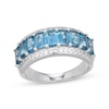 Thumbnail Image 1 of Emerald-Cut London Blue Topaz & White Lab-Created Sapphire Nine-Stone Ring Sterling Silver