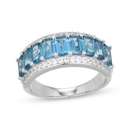 Emerald-Cut London Blue Topaz & White Lab-Created Sapphire Nine-Stone Ring Sterling Silver