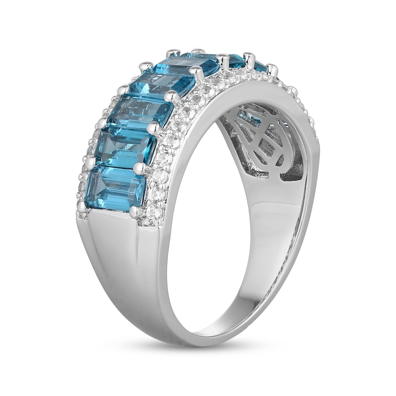 Main Image 2 of Emerald-Cut London Blue Topaz & White Lab-Created Sapphire Nine-Stone Ring Sterling Silver