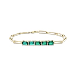 Emerald-Cut Lab-Created Emerald & Paperclip Chain Bracelet 10K Yellow Gold 7.25"