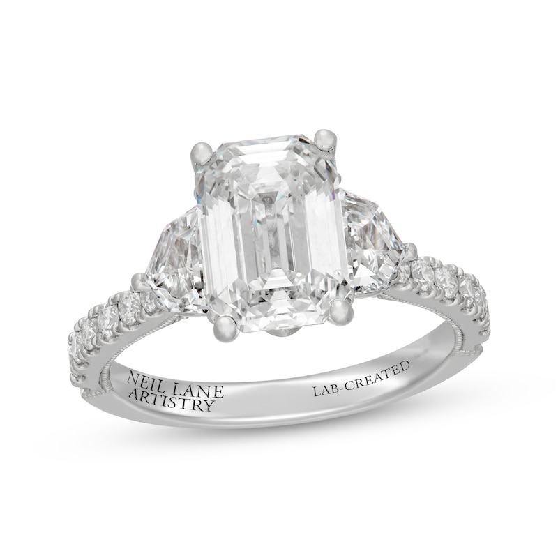 Main Image 1 of Neil Lane Artistry Heritage Emerald-Cut Lab-Grown Diamond Engagement Ring 4 ct tw Platinum