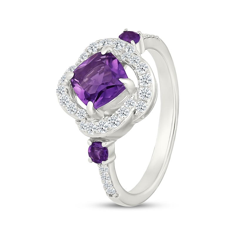 Main Image 2 of Cushion-Cut Amethyst & White Lab-Created Sapphire Swirl Halo Ring Sterling Silver