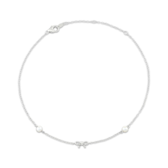 Cultured Pearl & Bow Anklet Sterling Silver