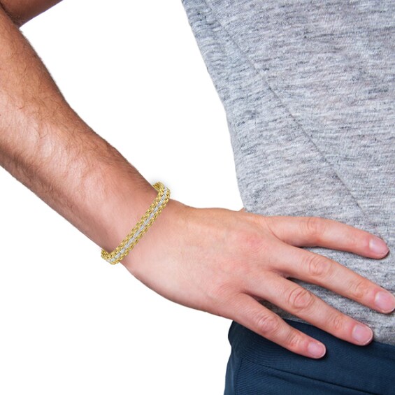Thumbnail Image 4 of Men's Lab-Grown Diamond Link Bracelet 7/8 ct tw 24K Yellow Gold Vermeil Sterling Silver 8.5"