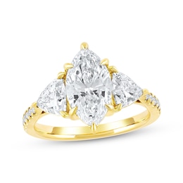 Memories Moments Magic Lab-Grown Diamonds Marquise & Trillion-Cut Three-Stone Engagement Ring 3-1/3 ct tw 14K Yellow Gold
