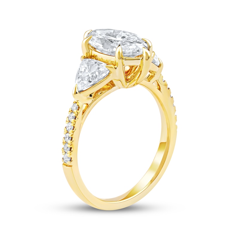 Main Image 2 of Memories Moments Magic Lab-Grown Diamonds Marquise & Trillion-Cut Three-Stone Engagement Ring 3-1/3 ct tw 14K Yellow Gold