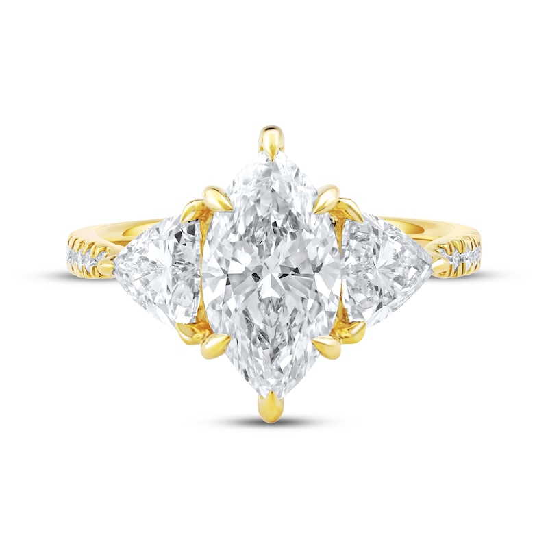 Main Image 3 of Memories Moments Magic Lab-Grown Diamonds Marquise & Trillion-Cut Three-Stone Engagement Ring 3-1/3 ct tw 14K Yellow Gold
